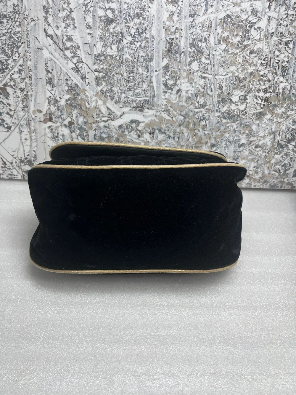 Dior Parfumes Black Velvet Quilted Clutch w/ Metallic Gold Pipe Trim